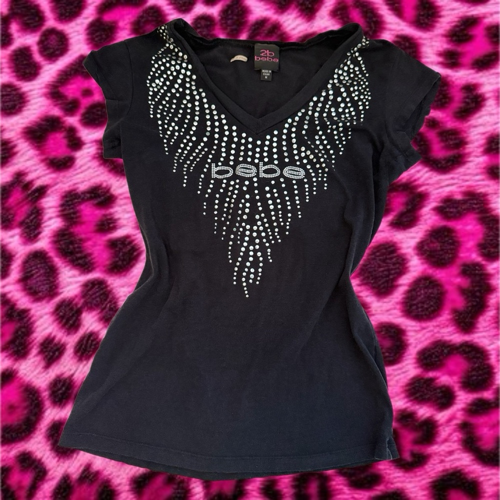 Studded Bebe Angel V-Neck Discontinued Bling Logo Shirt!